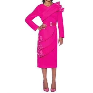 NEW SAGE & CLARE embellished belted dress in magenta